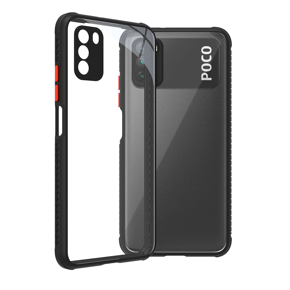 Прозрачный чехол из прочного пластика с противоскользящей амортизационной вставкой для телефона Poco M3 от Xiaomi POCO Pro 5G.