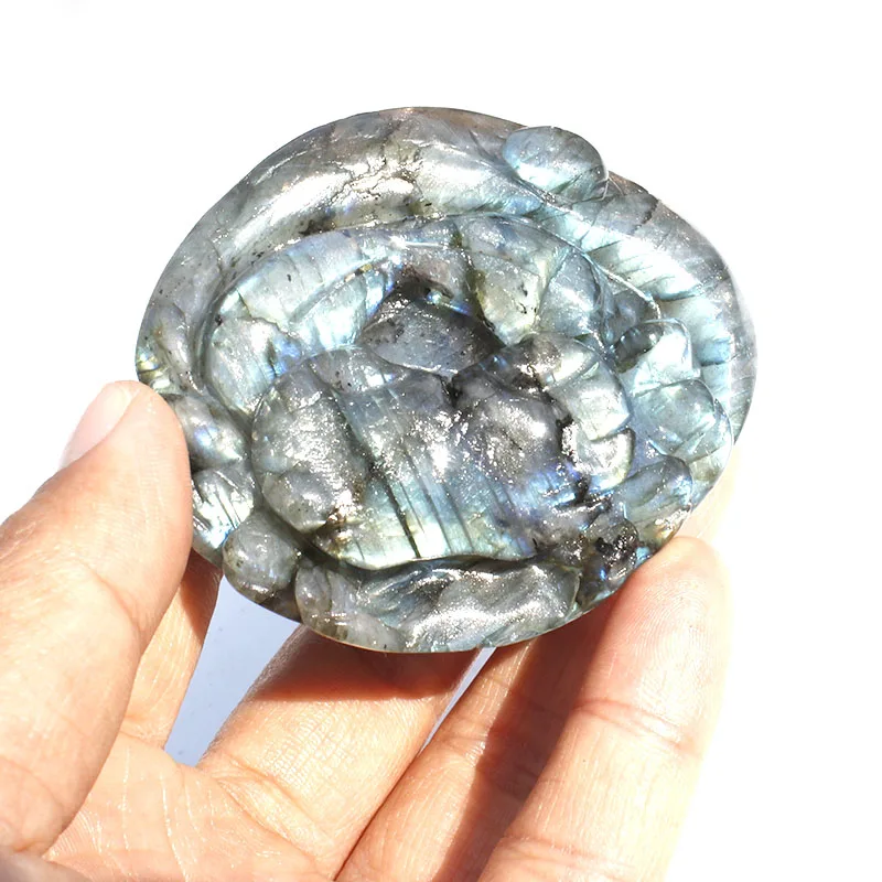 

1 Pcs hand carved natural labradorite stone crab decorative craft
