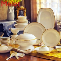 china jingdezhen bone china bowl dish household tableware european style simple bowl plate chopsticks spoon 58 piece set
