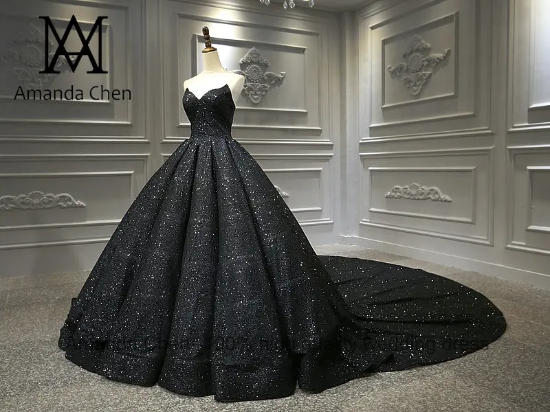 Gelinlikler блестящее черное свадебное платье с открытыми плечами|Свадебные платья| |