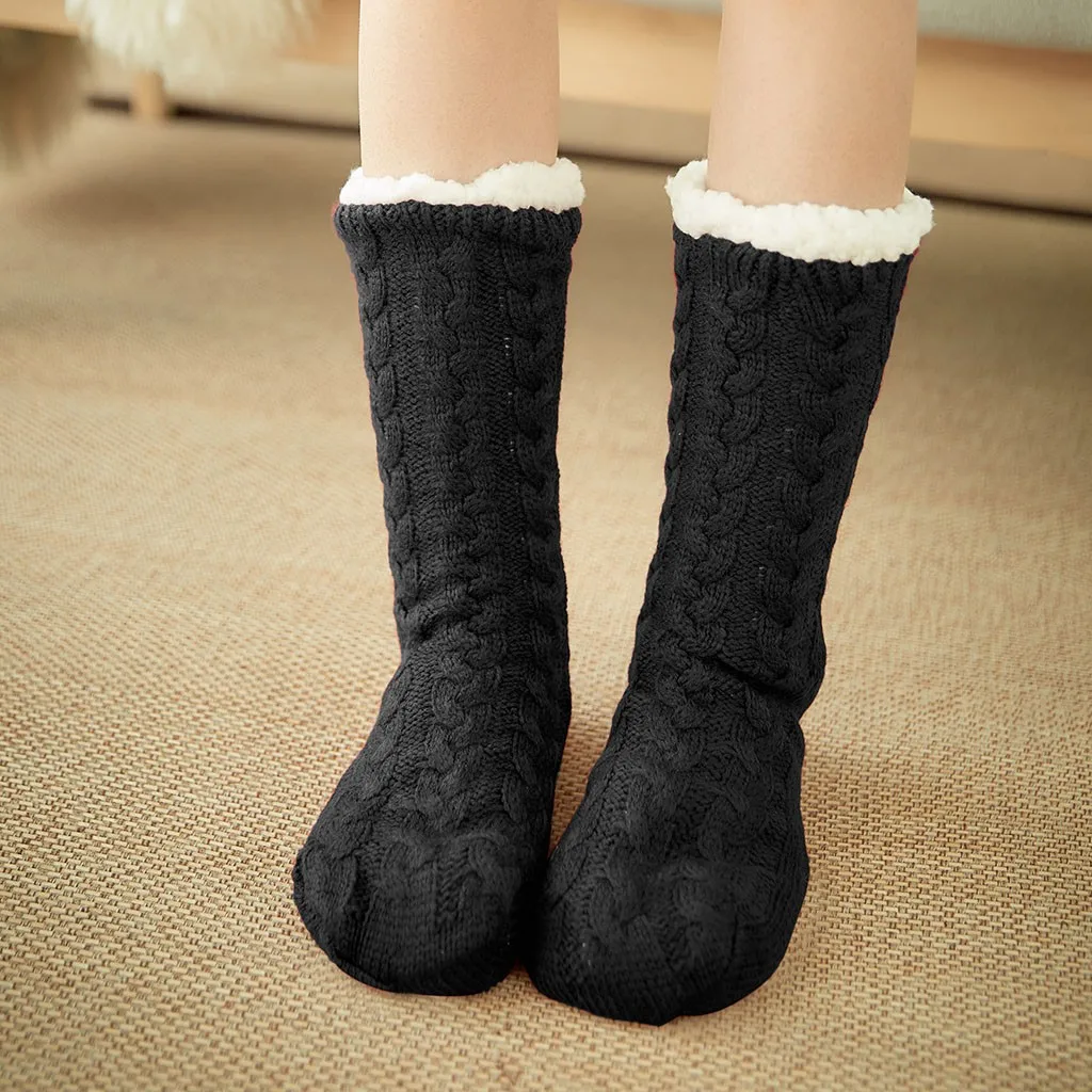 Женские зимние теплые хлопковые носки плотные нескользящие тапочки однотонные