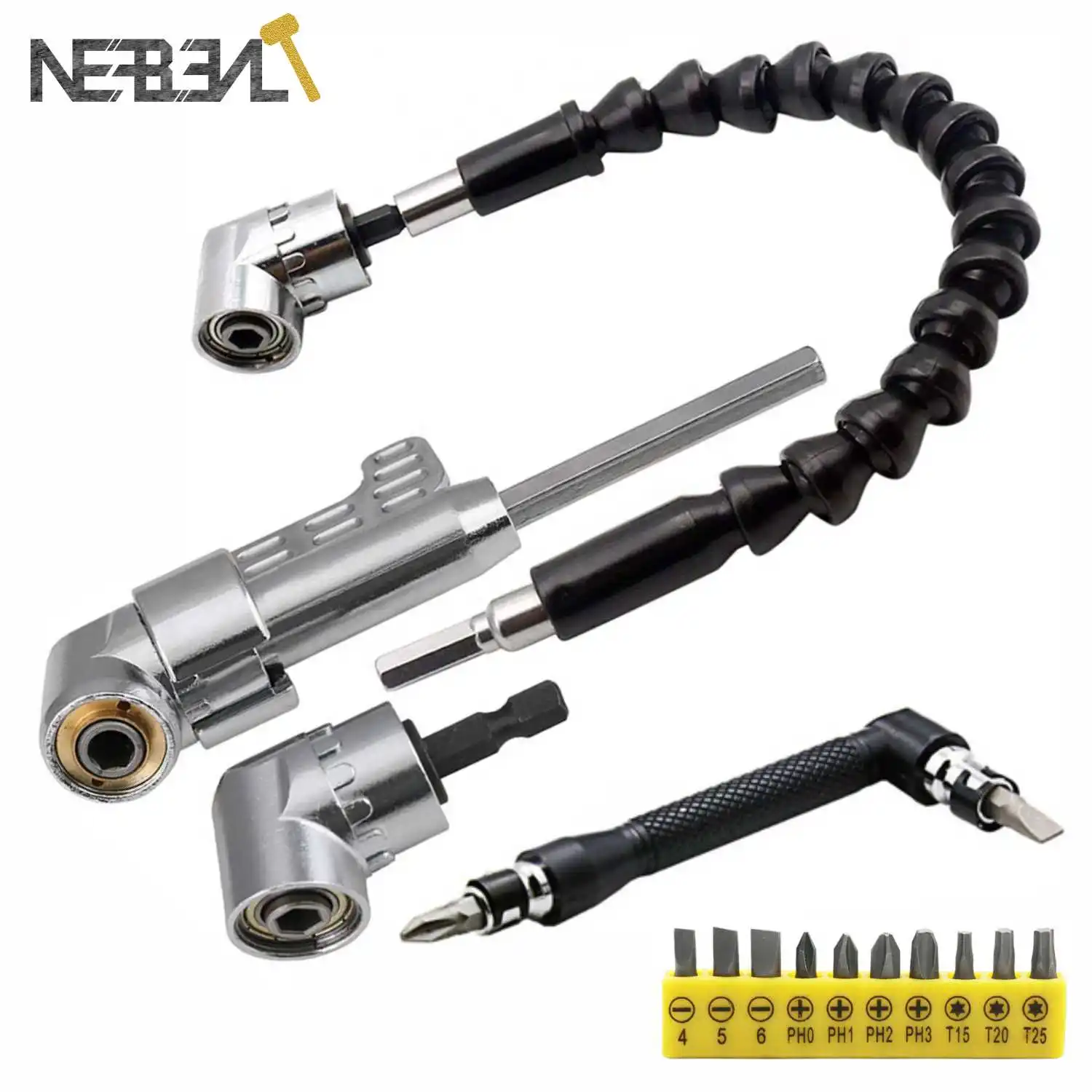 

105 Degree Right Angle Screwdriver Set Socket Holder Adapter Adjustable Bits Drill Bit Screw Driver Tool 1/4inch Hex Bit Socket
