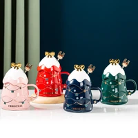 christmas tree ceramic mug with lid spoon drinkware christmas gift creative home coffee cup set new high capacity water bottle