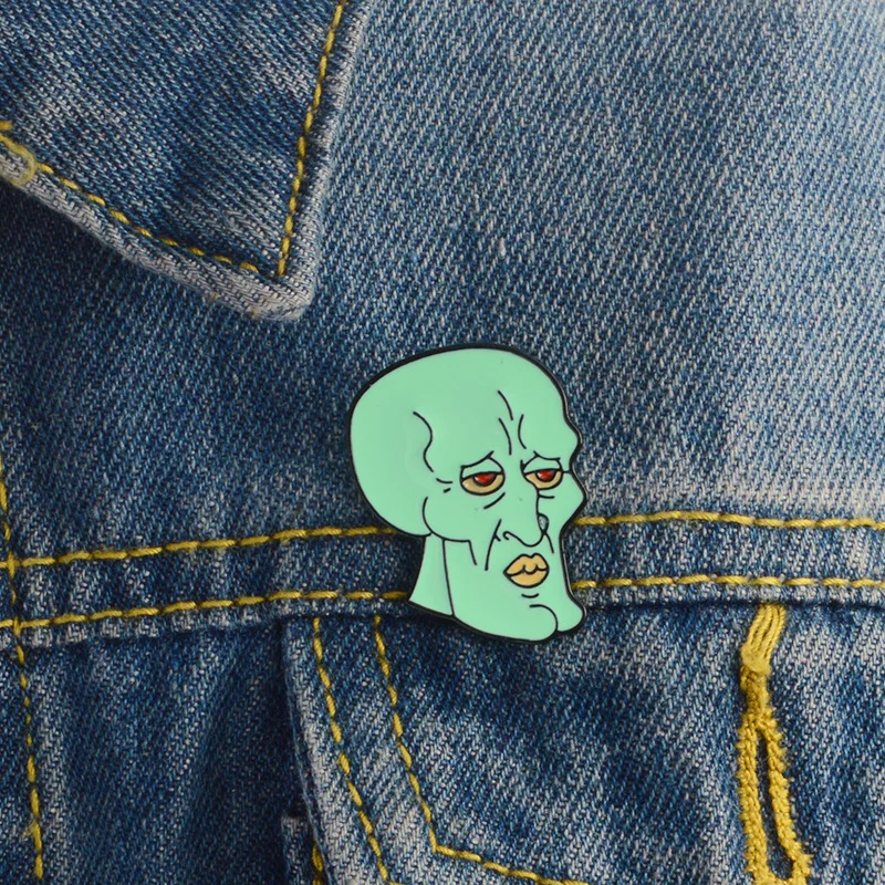 

Squidward Enamel pins Cartoon Anime icons Brooch pinback button Denim Jeans Lapel Pin Badge Cartoon Jewelry Gift for Kids