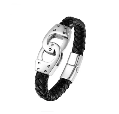 Браслет наручники из нержавеющей стали pulsera cuero hombre ручной работы Плетеный Черный