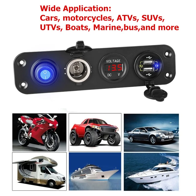 4 in 1 qc 3 0 fast charger car charger dual usb cigarette lighter socket power outlet plug 12v 24v socket car digital voltmeter free global shipping