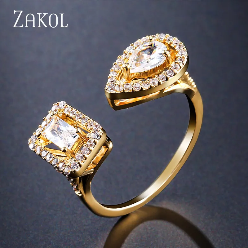 Модный дизайнерский комплект ювелирных изделий от бренда ZAKOL, серьги с чешским камнем, браслет и кольцо на запястье для женщин, помолвка, FSSP3011 - Окраска металла: Rings Gold