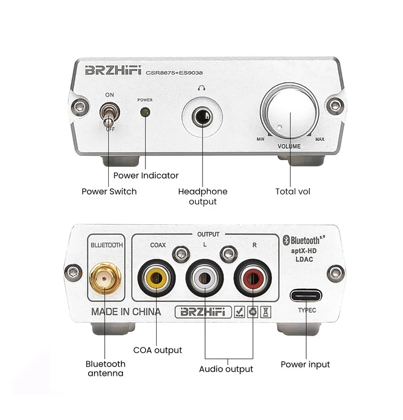 Беспроводной ресивер Lossless HIFI CSR8675 APTX HD LDACBluetooth-совместимый 5.0 Адаптер ES9038 Q2M