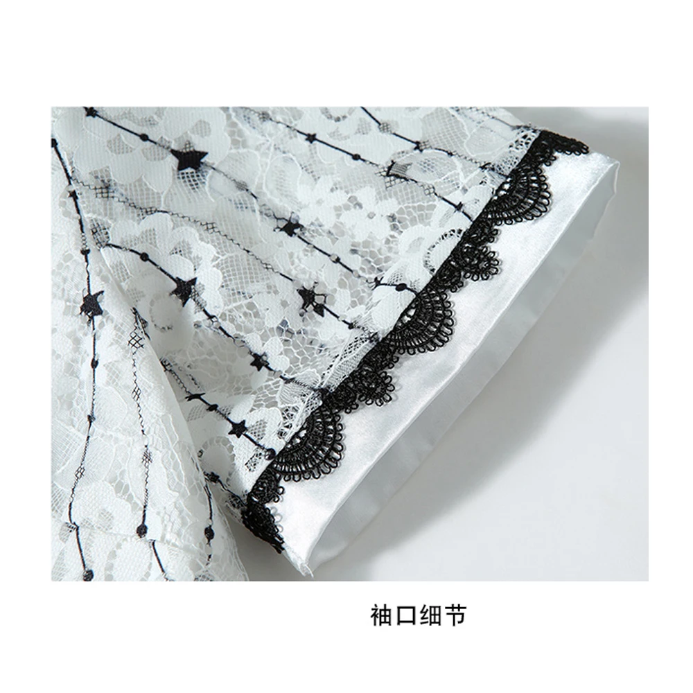 

Simgent Stripe Dress Women Stars Turn Down Collar White Lace Dress Vestidos Mujer 2020 Verano Robe Femme Ete 2020 Jurken SG0744