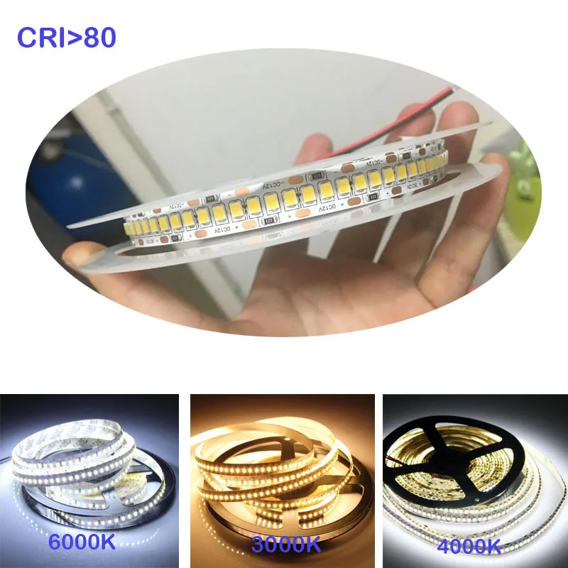High CRI 80+  1200LED 2000lm/m 5M 12V 24V IP20  2835 LED Strip  led Flexible light  showcase led 22lm Per LED strip white