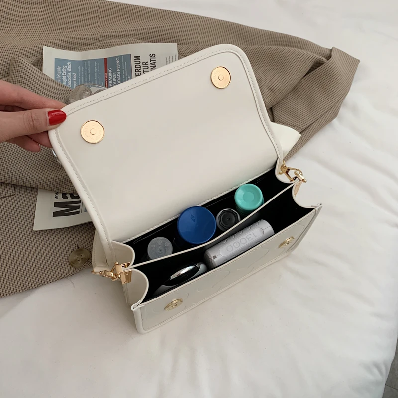 

Women Small Leather Flap Crossbody Bags Square Designer Tote Handbags Female Casual Flap Messenger Bag Summer White Shoulder Bag