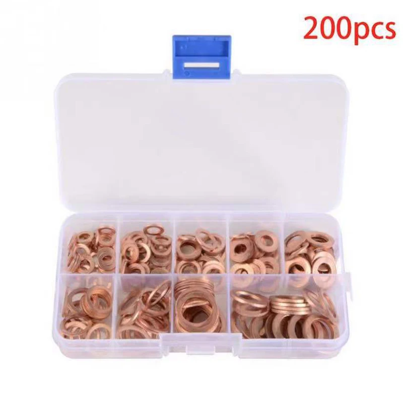 

200 pieces of copper washer, washer nut and bolt set, flat washer seal combination kit, with M5/M6/M8/M10/M12/M14 for oil pan pl