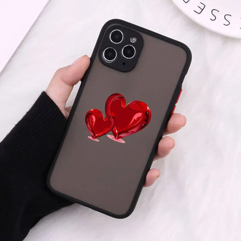 

cartoon cute Love heart red Phone Case Matte Transparent for iPhone 7 8 11 12 s mini pro X XS XR MAX Plus cover funda