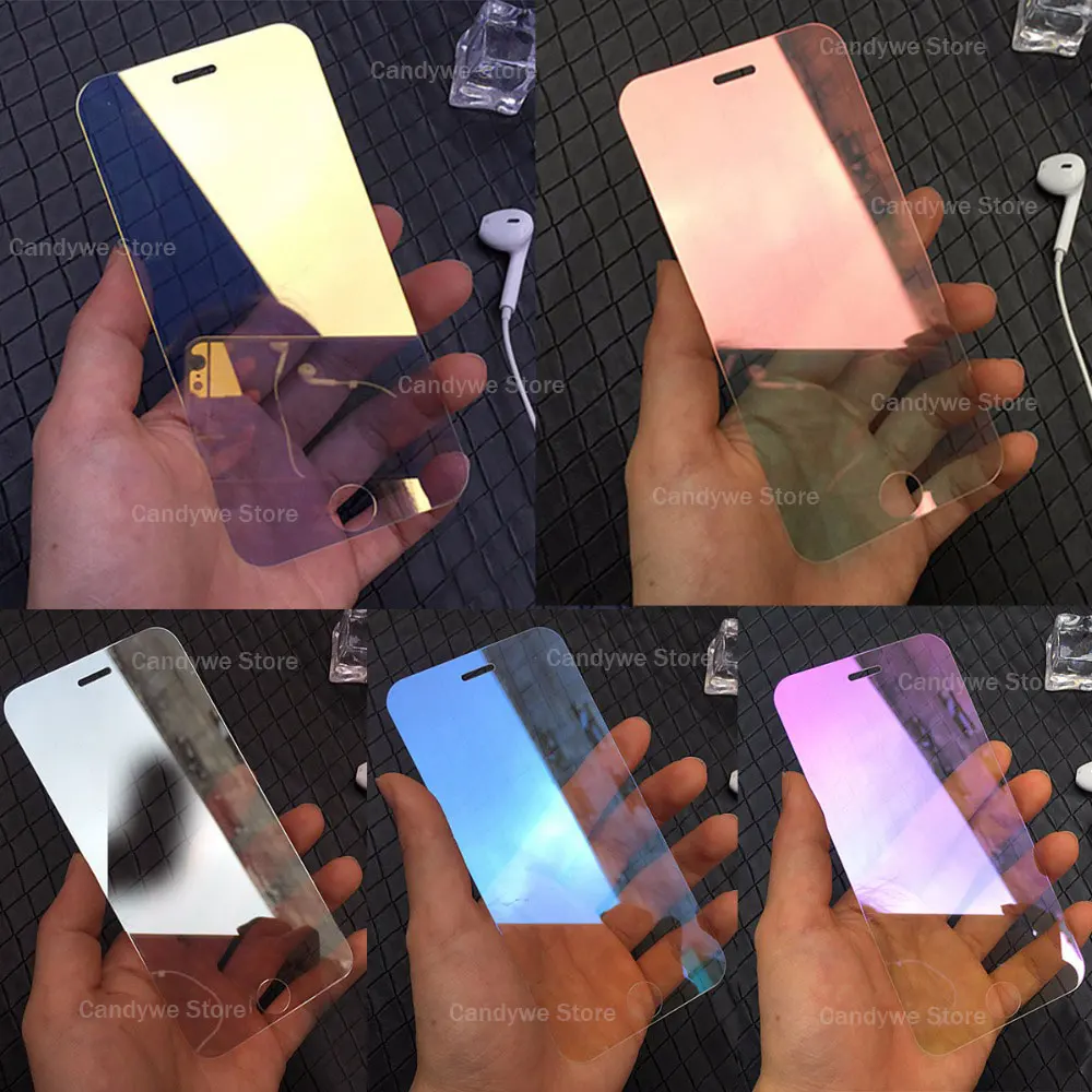 9H цветное зеркальное Закаленное стекло протектор экрана для iPhone X XS 5 5S SE 6 6S 7 8 Plus полное покрытие пленка защитный чехол