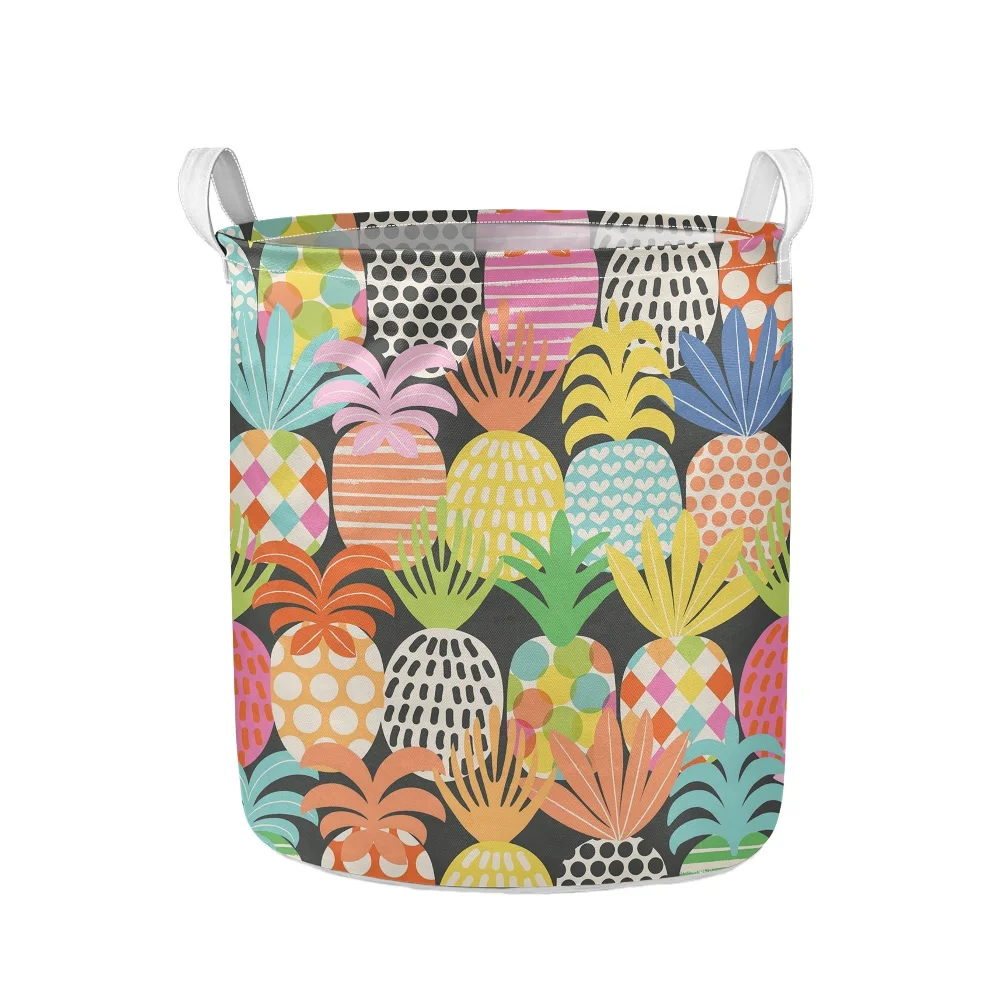 

Round Laundry Basket Hawaii Pineapple Design Polyester Clothign Organizer Bucket Kids Toys Storage Hamper Sundries Container Bin