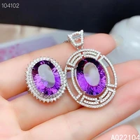 kjjeaxcmy fine jewelry 925 sterling silver inlaid natural amethyst women noble classic oval large gem ring pendant suit support