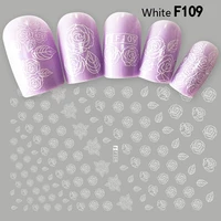 black and white style english alphabet simple rose pattern 3d ant nail sticker nail slider