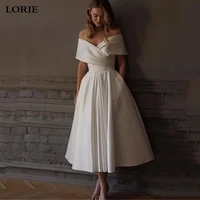 lorie princess wedding dress off the shoulder satin short bridal dresses vestidos de nnovia 2022 tea length wedding party gowns