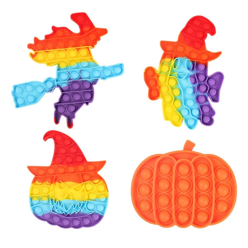

Halloween Pumpkin Ghost Witch Bubble Fidget Sensory Toy Rainbow Silicone Adults Kids Puzzle Press Stress Relief Toys