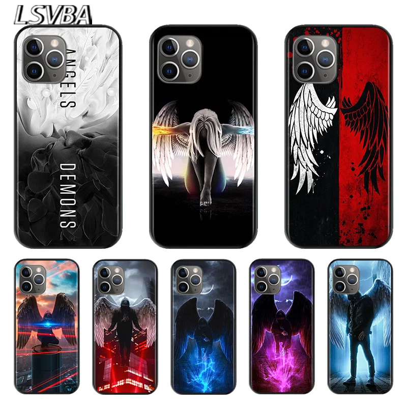 

Cool Angel wing For Apple iPhone 12 11 XS Pro Max Mini XR X 8 7 6 6S Plus 5 SE 2020 Black Cover Phone Case