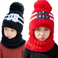 fashion children hats knitted warm pompom fur cap protects ear bonnet kids winter caps scarf set outdoor ski caps drop shipping