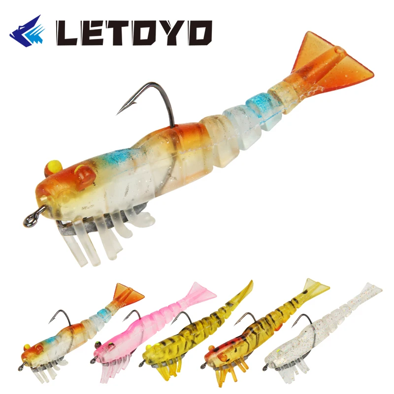 

LETOYO Quality Shrimp Silicone Artificial Soft Bait For Fishing Lure Simulation Soft Prawn With Hooks Sea Fishing Tool Accessory