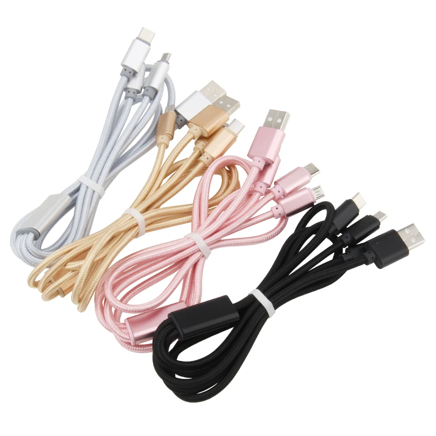 50pcs 3 in 1 USB Cable For Android iphone Type-c Mobile Phone Multi-function Usb One Dragging Three Mobile Phone Charge Cable