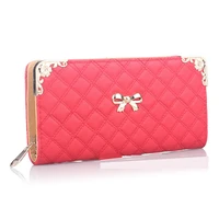 women bowknot long wallets female solid color lattice wristband coin purses ladies multifunction card holder clutch phone bag