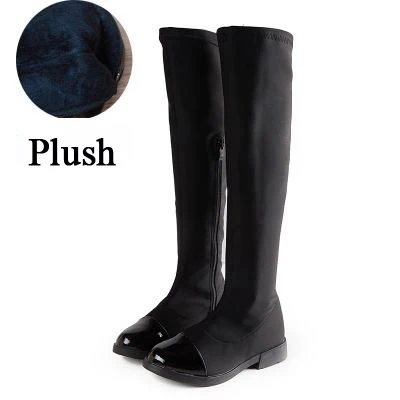black plush Высокие сапоги для девочек в европейском и американском стиле; зимние сапоги с круглым носком для малышей; детские высокие сапоги В рыцарском стиле; элегантная обувь для вечеринок для девочек; TX155 - Цвет: black plush