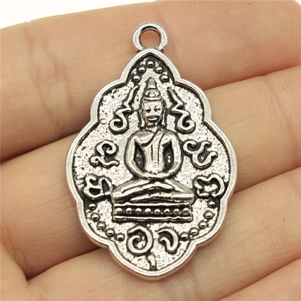 2 шт. 42x27 мм старинное серебро Цвет Будда Браслеты с подвесками статуя Будды