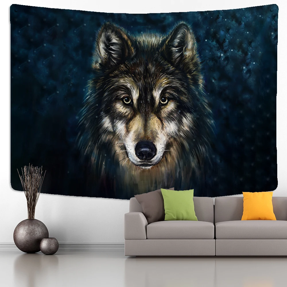Настенный гобелен с изображением волчьего взгляда гобелены животных текстиль