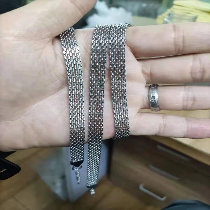 

8MM Mesh Chain Necklace Bracelet Set for Women Stainless Steel Weaved Choker Boho Adjustable Jewelry Chunky Statement Punk Gift