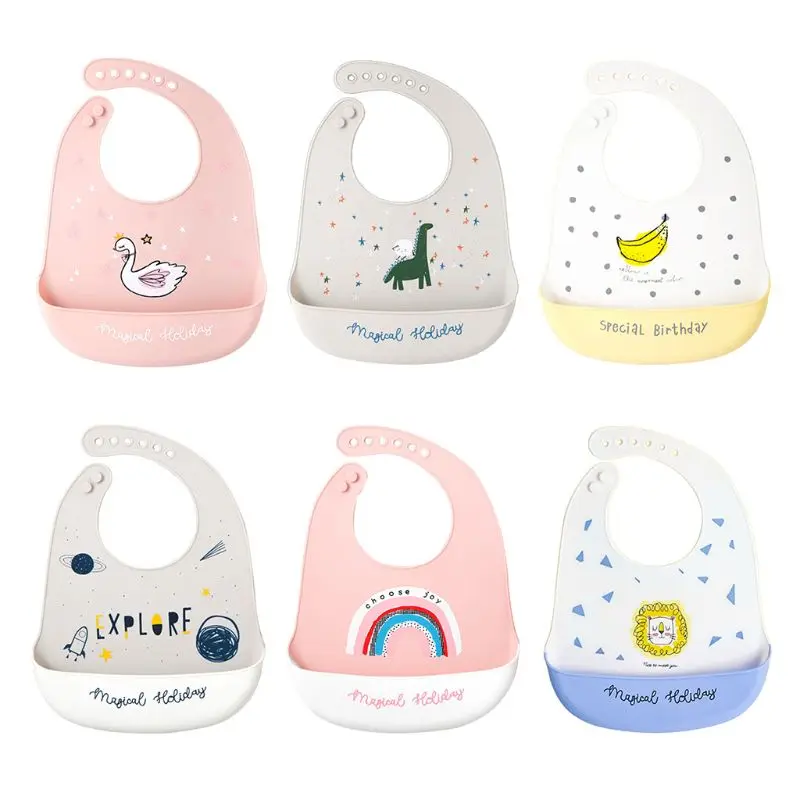 

Cartoon Baby Bibs Waterproof Soft Silicone Cute Newborn Feeding Bib Saliva Towel Adjustable Bandana Burp Cloths Accessories