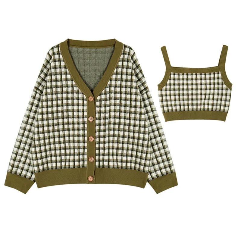 

Women Autumn Fashion New Plaid Sweet Knitted Cardigan Sweater Female Brand Casual Outerwear Ladies High Quality V-Neck Top ML381