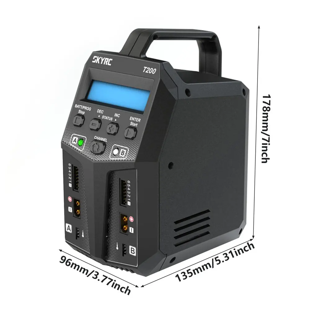 

SK-100155-03 T200 Balance Charger 12A 100W Dual XT60 Plug 10W Discharger For LiHV LiPo Li-ion LiFe NiMH NiCD Battery