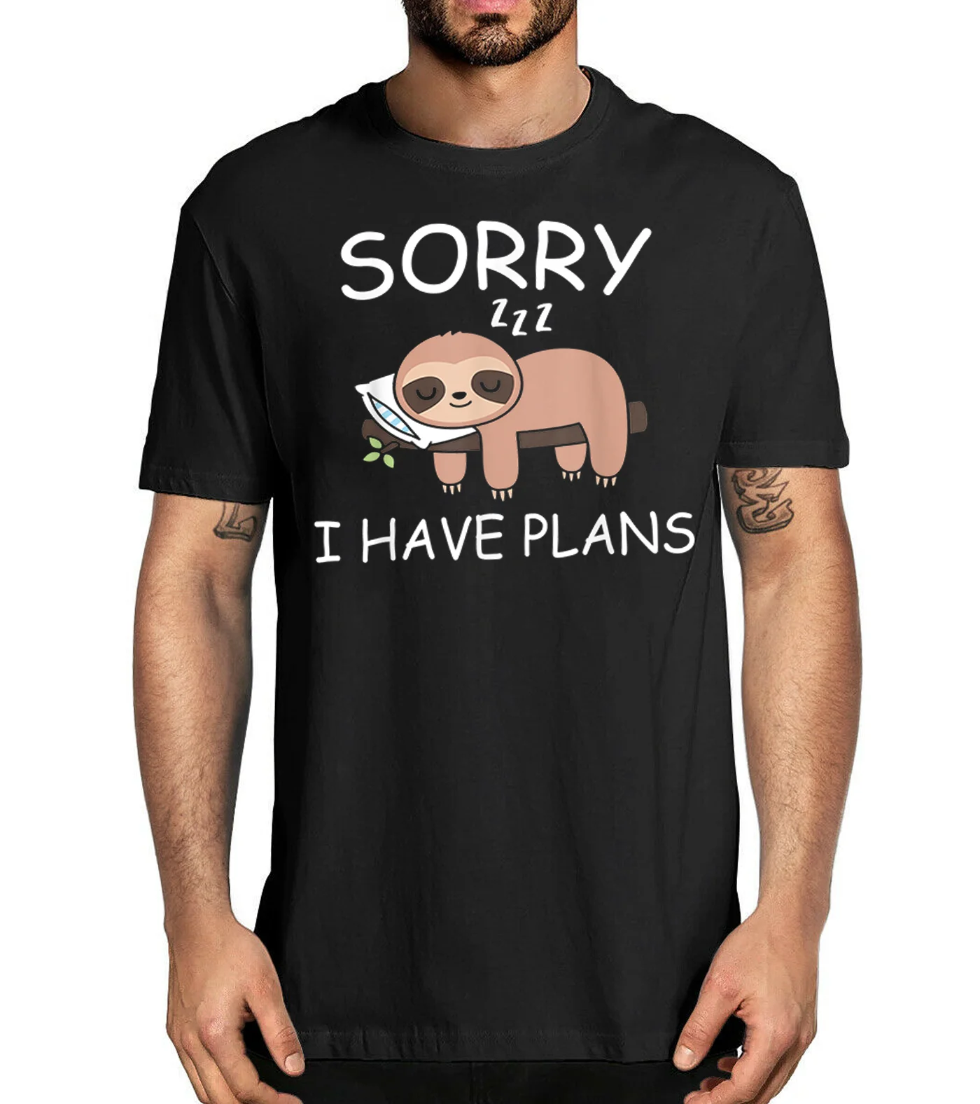 

Забавный Ленивец спящий мем извините, у меня есть планы, Подарочная футболка для влюбленных животных, о-образный воротник, четырехсезонная ...