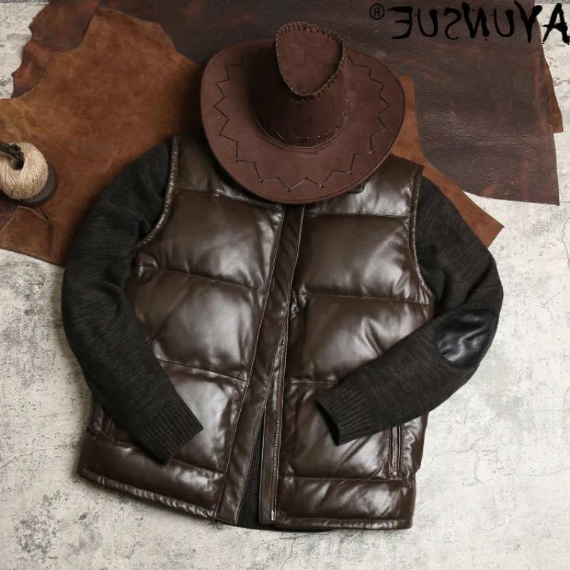 

Genuine men's vest, winter sleeveless sheepskin jacket, white duck down jacket