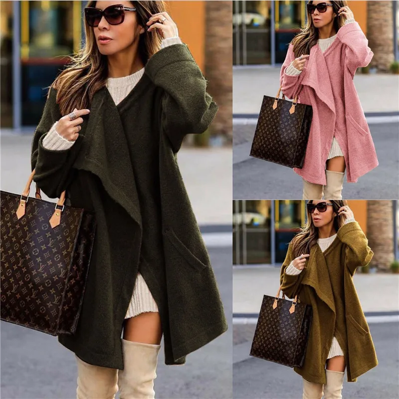 Женский длинный кардиган свитера весенне-осеннее пальто негабаритное с открытым