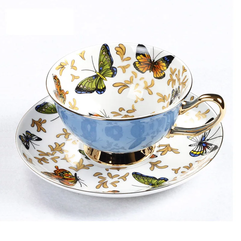 

GLLead Bone China Coffee Cup Sets Colorful Butterfly Ceramic Tea Cups And Saucers British Office Teacup Porcelain Nice Gift