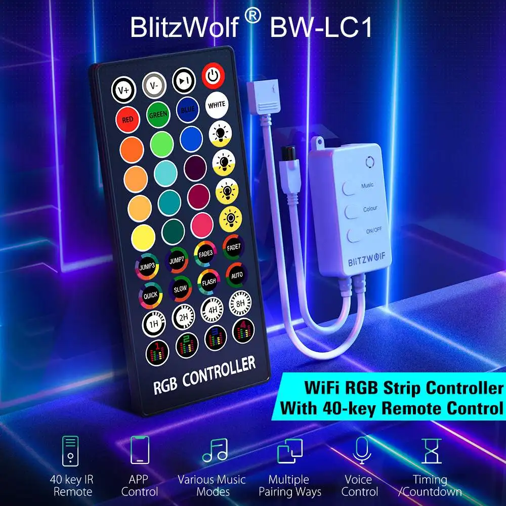Беспроводная Светодиодная лента BlitzWolf BW-LC1 Wi-Fi RGB контроллер с 40 клавишами умный
