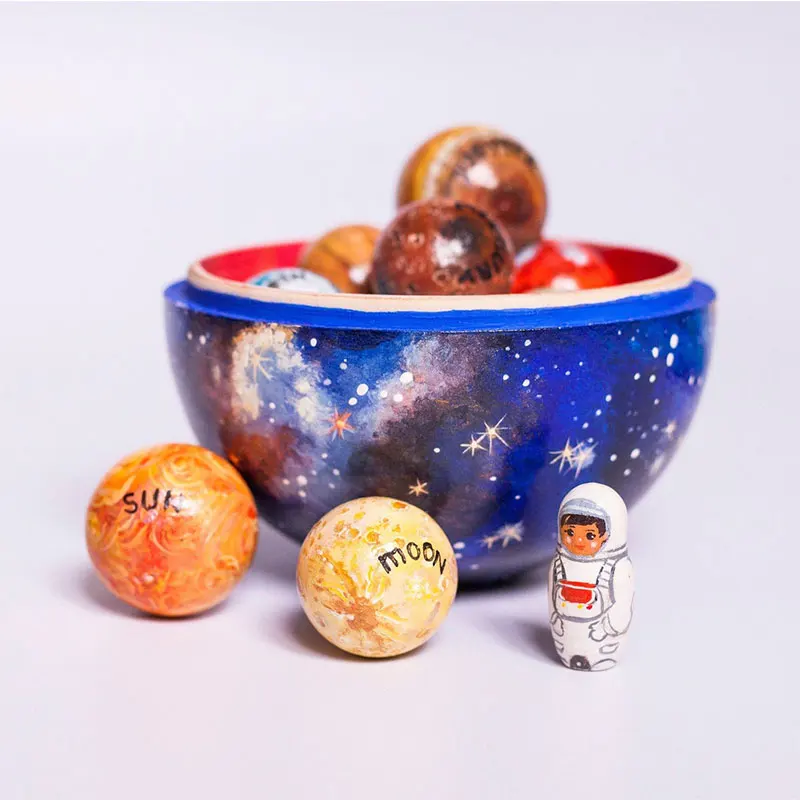Sistema Solar con planetas, modelo Space Nursery, juguetes Montessori, mu&ntilde;ecas de anidaci&oacute;n, cohete de madera y astronauta, regalo de Astronom&iacute;a-0