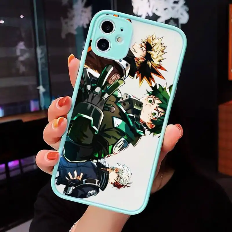 

Anime My Hero Academia deku bakugou Phone Case For iPhone 12 11 Mini Pro XR XS Max 7 8 Plus X Matte transparent blue Back Cover