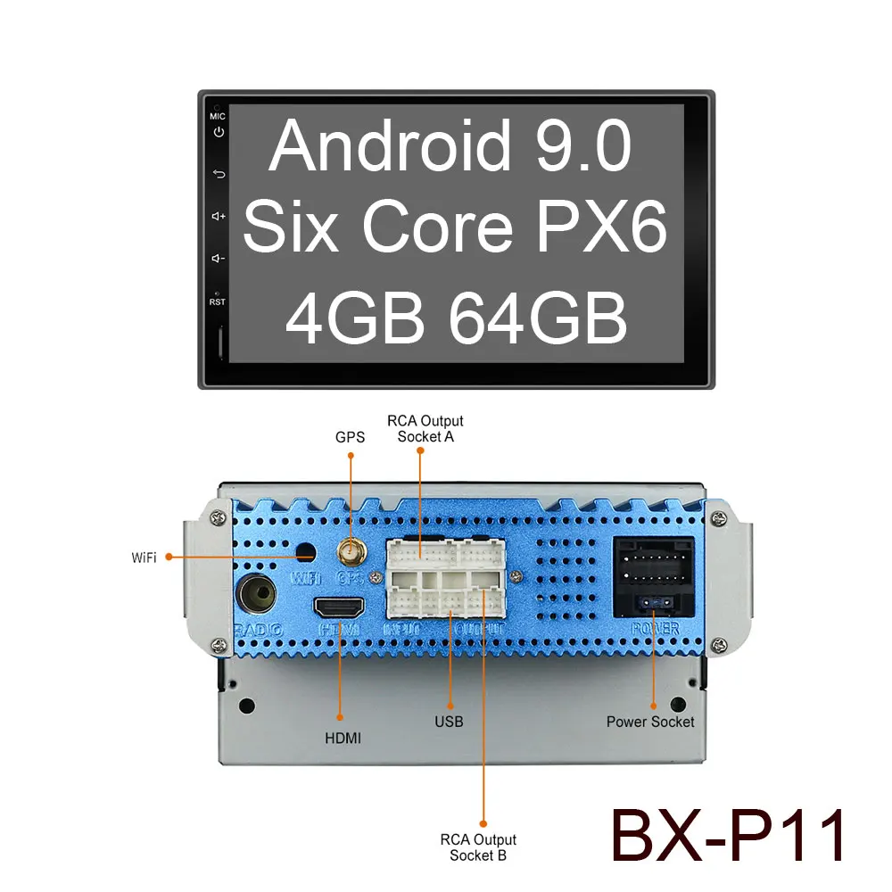 4G 64G PX6 BX-P11 " Android 9,0 2 DIN Авторадио gps навигация Bluetooth автомобильный стерео плеер 1024*600 сенсорный экран с USB wifi USB SD PX6 4G 64G - Цвет: 4G 64G PX6 BX-P11