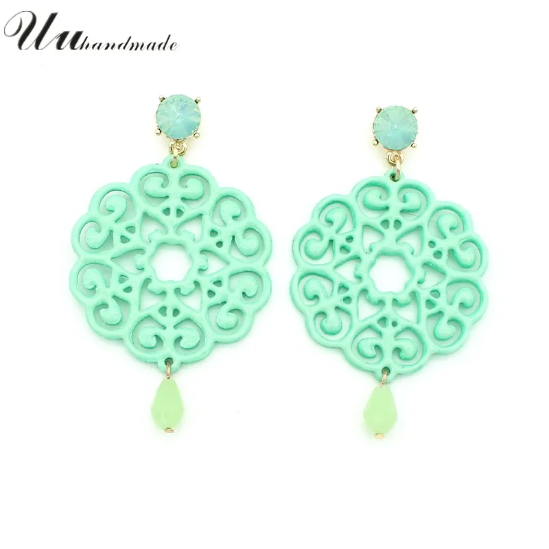 Акриловый в форме цветка бусина свисающие серьги для женщин круглого кожаного