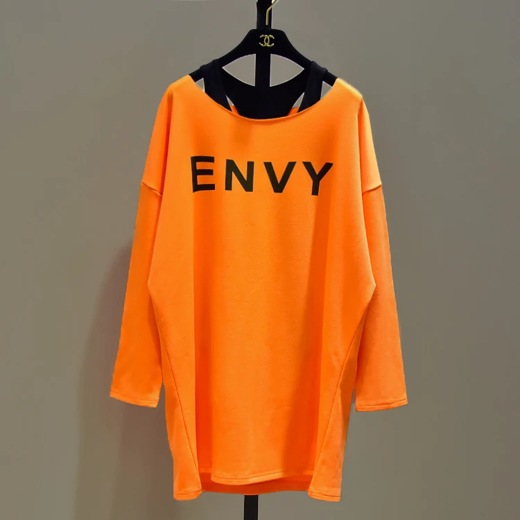 

Women's Hoodie Set 2020 Autumn Ins Fashion Long-Sleeved Cotton T-shirt Vest Two-Piece Orange White Loose Mid-Length Sweatshirt