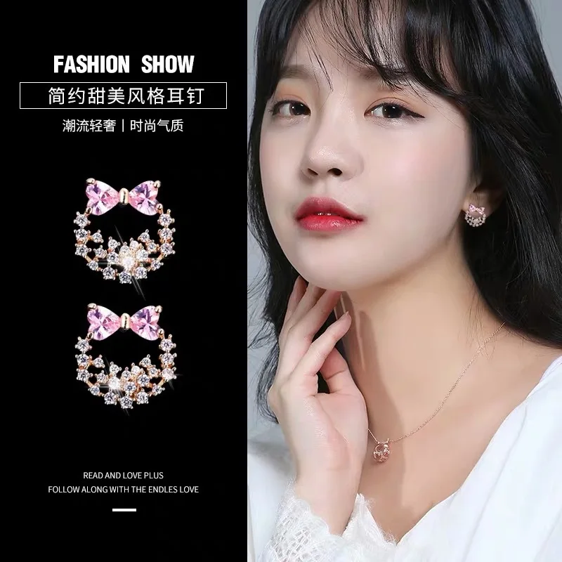 2020 Design Wreath Bow Earrings Female Simple For Women Crystal Dangle Zircon Sweet Jewelry Gift | Украшения и аксессуары