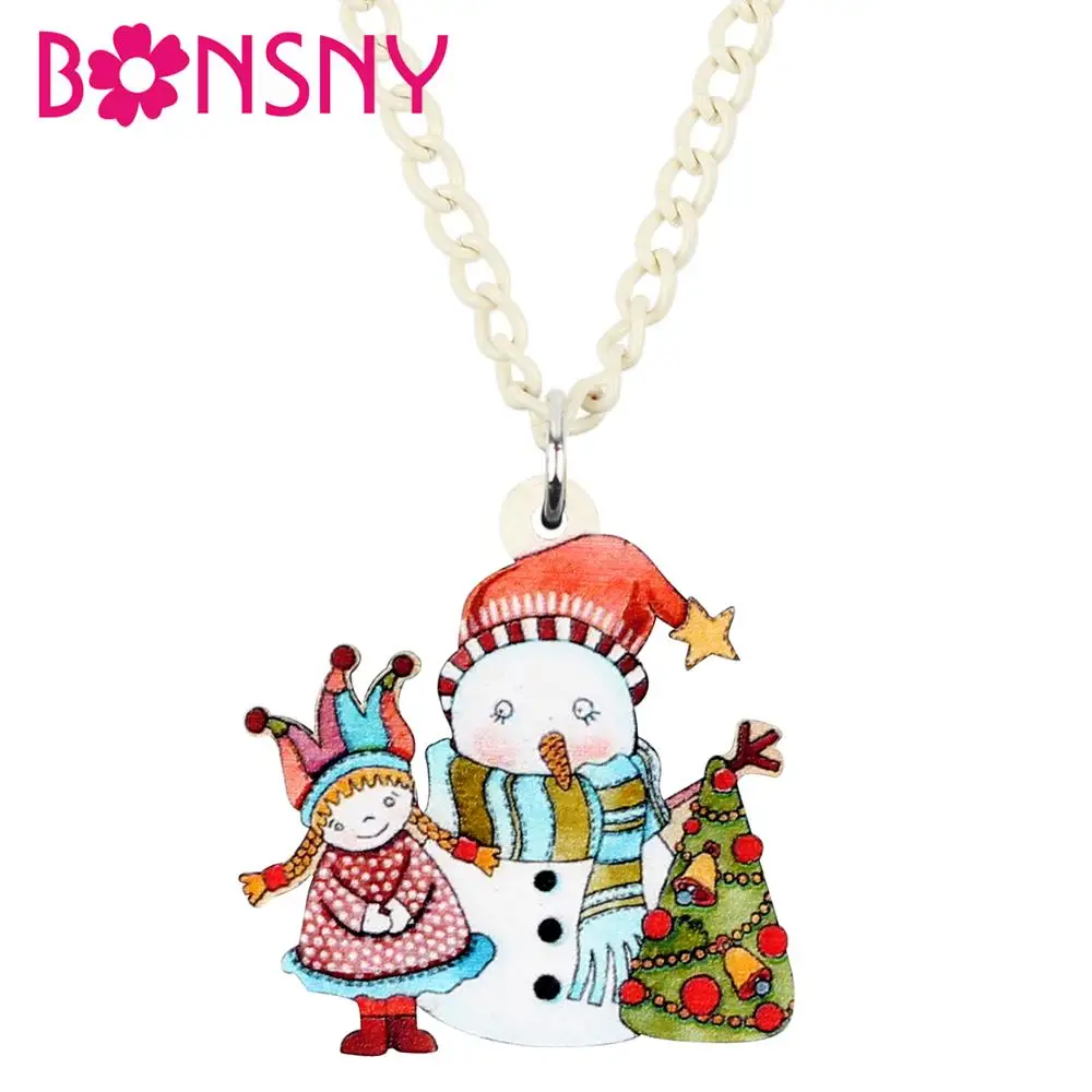 

Bonsny Acrylic Anime Christmas Tree Snowman Doll Necklace Pendent Chain Choker Festival Decorations Gift For Lady Girl Teen 2019