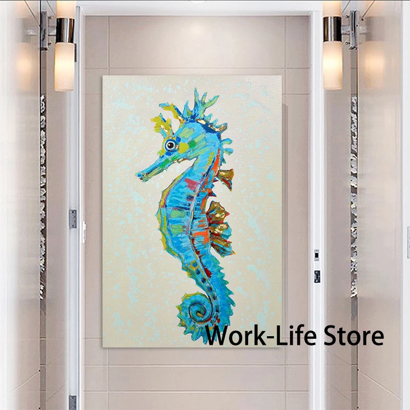 Современная абстрактная картина маслом морское животное принт на холсте