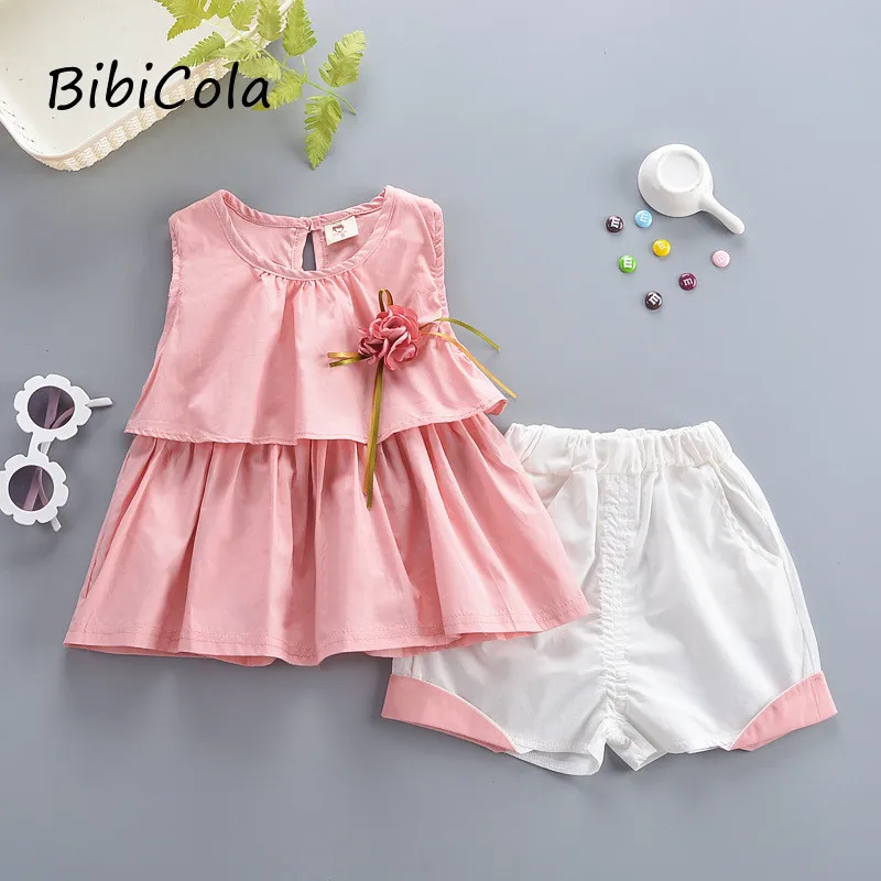 

Baby girl summer new two-piece girl suit new fashion sleeveless striped printed blouse + shorts two-piece suit