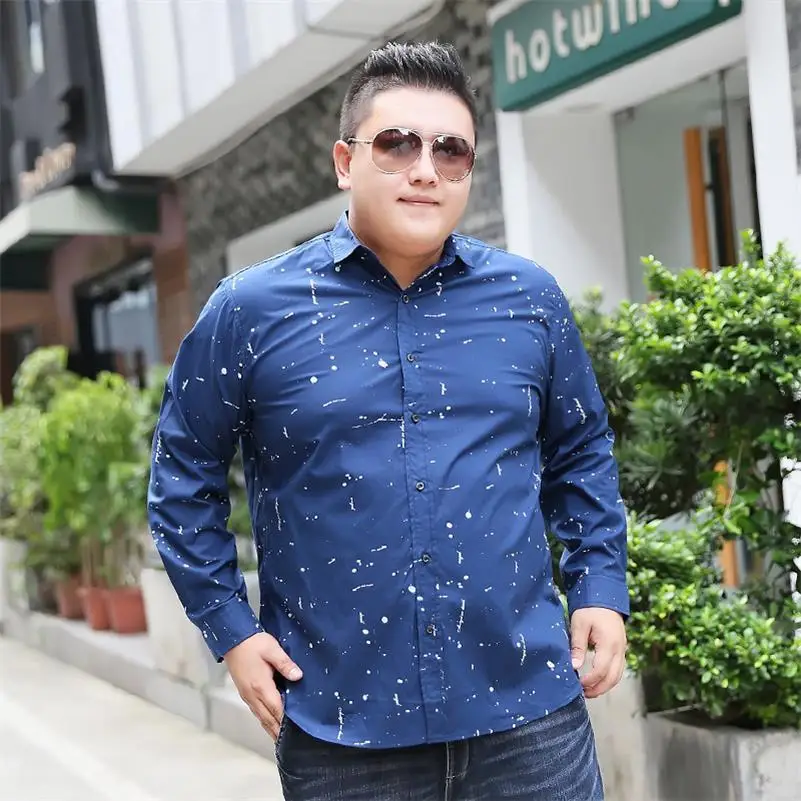 Новый размера плюс 8XL 7XL Повседневная рубашка Мужчины осень социальных печати